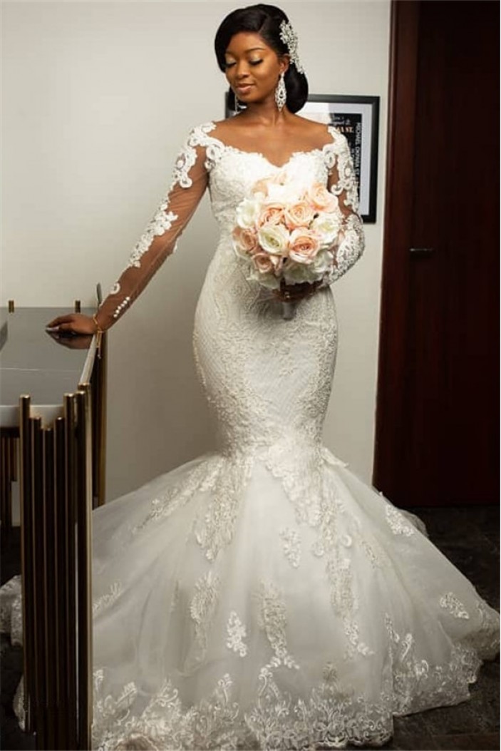 Mermaid Lace Long Sleeves Wedding Dresses Bridal Gowns 903318