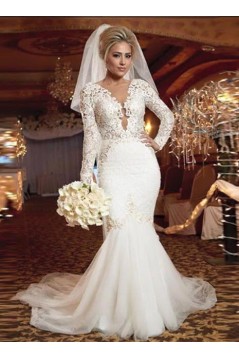 Elegant Mermaid Lace Long Sleeves Wedding Dresses Bridal Gowns 903343