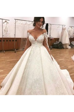 A-Line Lace Long Sleeves Wedding Dresses Bridal Gowns 903354