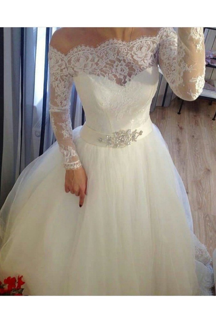 Elegant Lace and Tulle Long Sleeves Wedding Dresses Bridal Gowns 903380