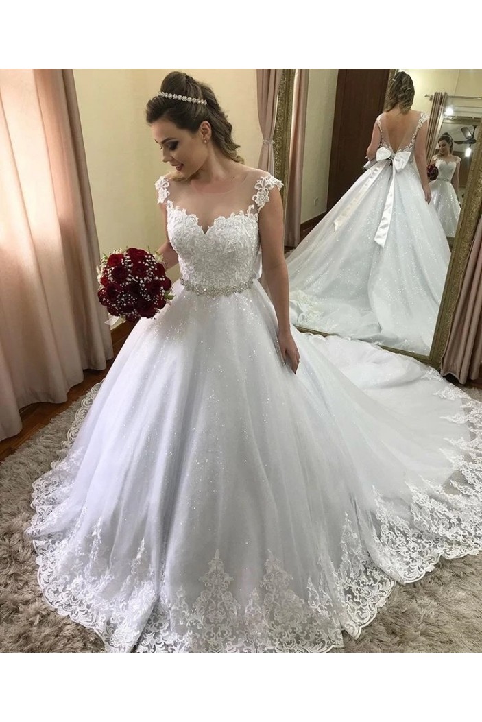 A-Line Lace Sparkle Wedding Dresses Bridal Gowns 903403