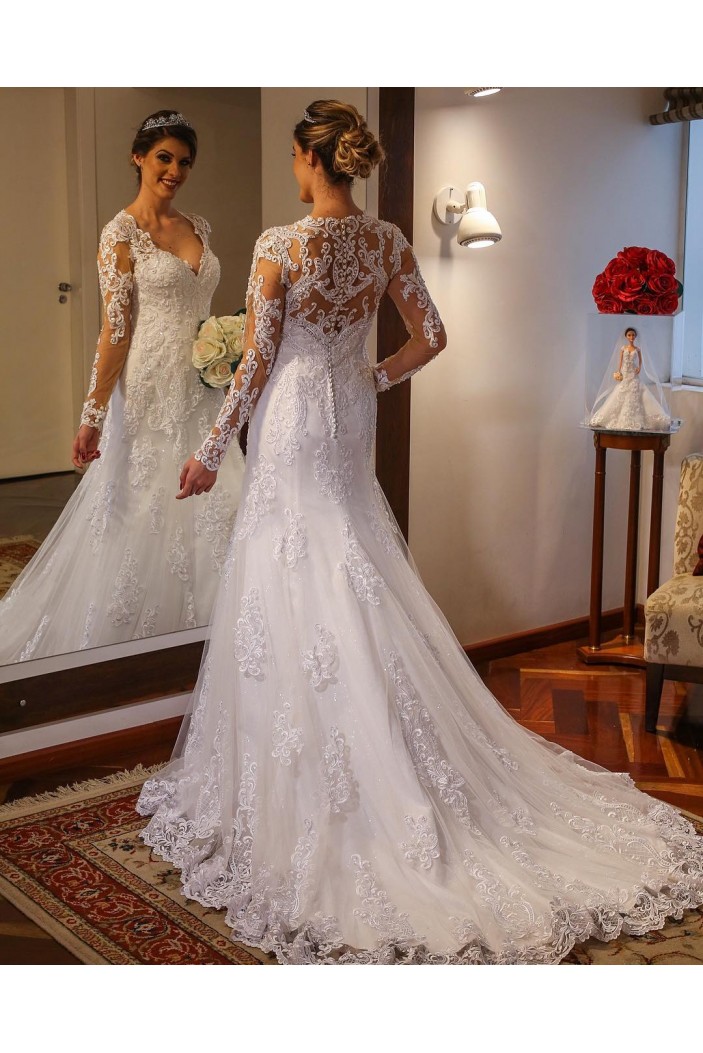 Elegant Lace Long Sleeves Wedding Dresses Bridal Gowns 903412