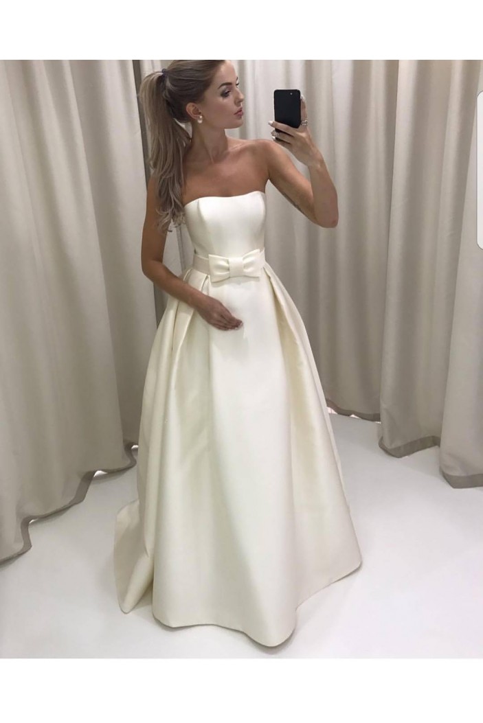 A-Line Long Satin Strapless Wedding Dresses Bridal Gowns 903418