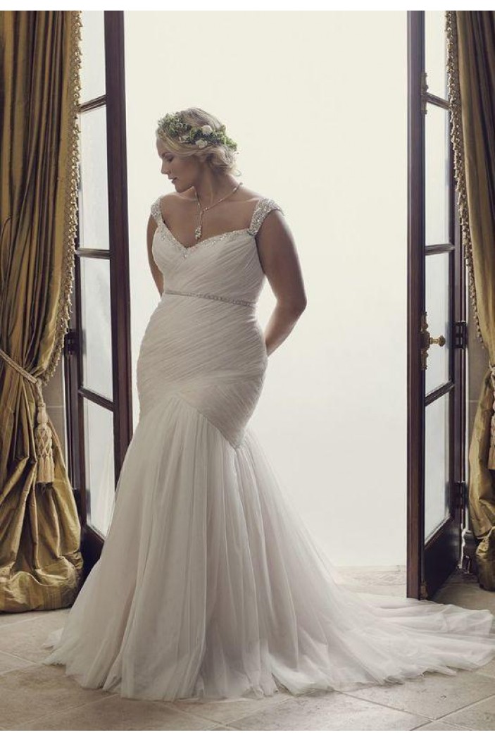 Mermaid Beaded Tulle Long Wedding Dresses Bridal Gowns 903446