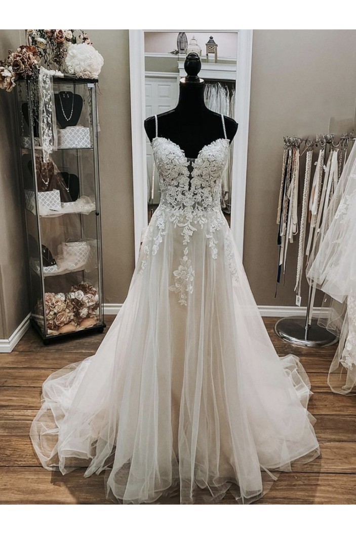 A-Line Lace and Tulle Wedding Dresses Bridal Gowns 903455