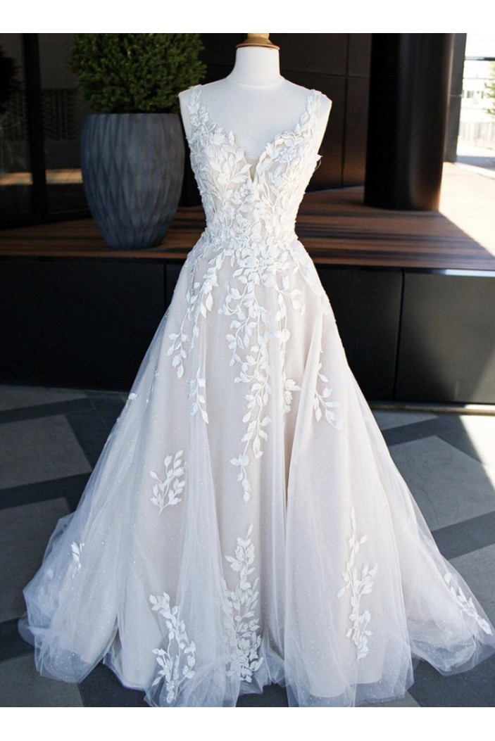 A-Line Lace and Tulle Wedding Dresses Bridal Gowns 903463