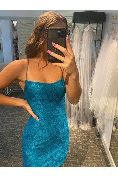Short Blue Tight Lace Prom Dress Homecoming Graduation Cocktail Dresses 904017