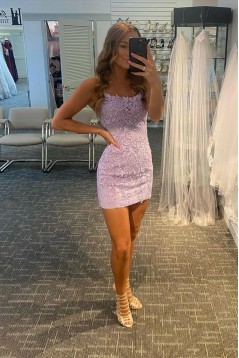 Short Lilac Tight Lace Prom Dresses Homecoming Dresses 904039