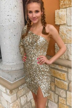 Short/Mini Sequins Prom Dresses Homecoming Dresses with One Sleeves 904052