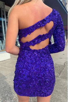 Short/Mini One Sleeves Sequins Prom Dresses Homecoming Dresses 904126