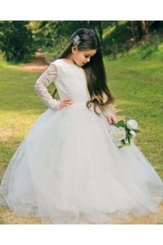 Lace and Tulle Long Sleeves Flower Girl Dresses 905014