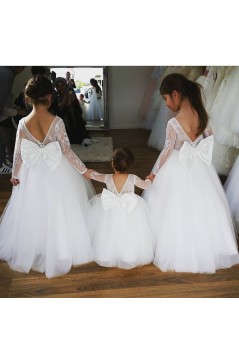 Lace and Tulle Long Sleeves Flower Girl Dresses 905015