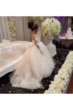 Cute Lace and Tulle Long Sleeves Flower Girl Dresses 905017