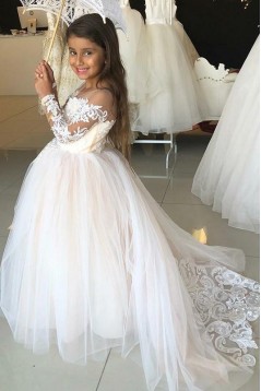 Lace and Tulle Long Sleeves Flower Girl Dresses 905042