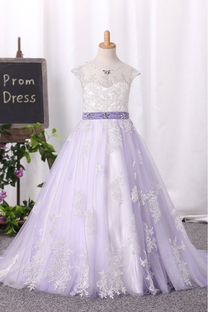 A-Line Lace and Tulle Flower Girl Dresses 905053