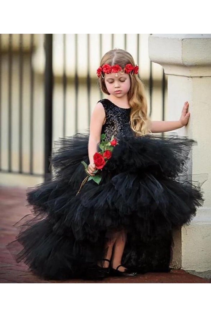 Black Sequins and Tulle High Low Flower Girl Dresses 905093