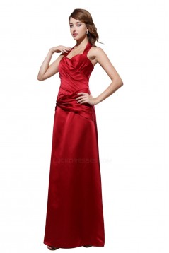 A-Line Halter Long Red Satin Bridesmaid Dresses/Wedding Party Dresses BD010001