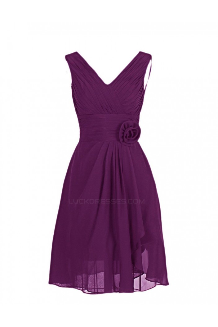 A-Line V-Neck Short Purple Chiffon Bridesmaid Dresses/Wedding Dresses BD010002