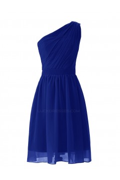 A-Line One-Shoulder Royal Blue Short Chiffon Bridesmaid Dresses/Wedding Party Dresses BD010020