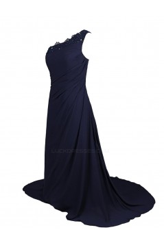 A-Line One-Shoulder Navy Blue Long Chiffon Bridesmaid Dresses/Wedding Party Dresses BD010021
