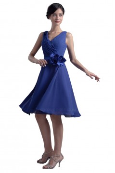 A-Line V-Neck Short Blue Chiffon Bridesmaid Dresses/Wedding Party Dresses BD010036