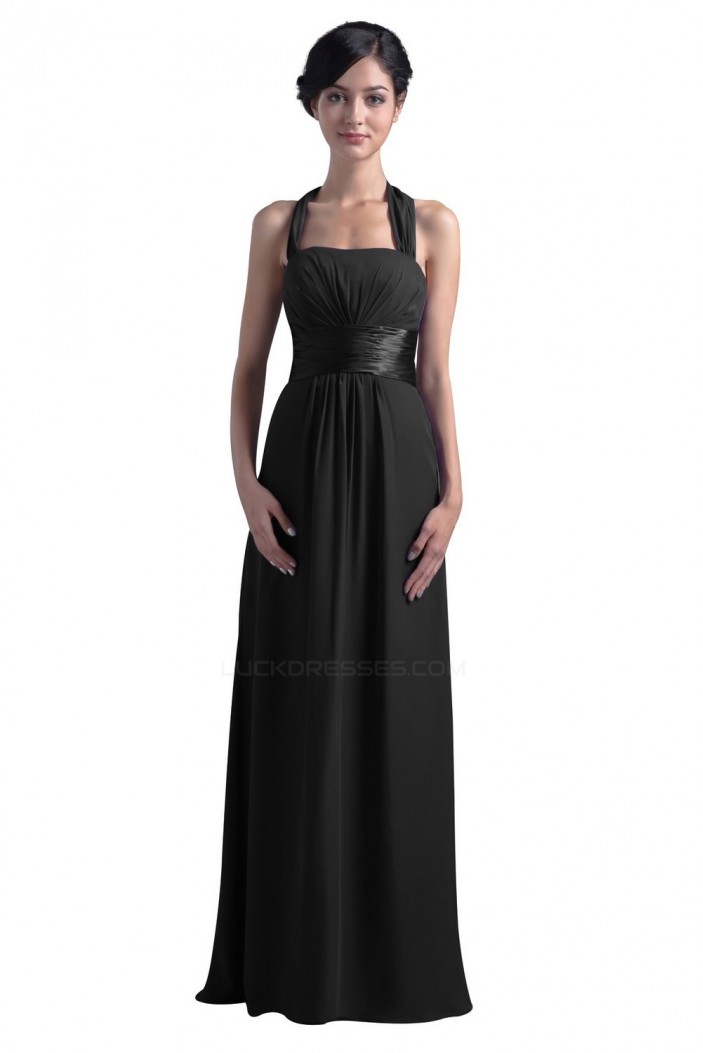 Sheath/Column Halter Long Black Chiffon Bridesmaid Dresses/Wedding Party Dresses BD010047