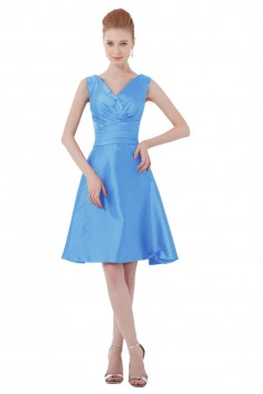 A-Line V-Neck Short Blue Taffeta Bridesmaid Dresses/Wedding Party Dresses BD010063