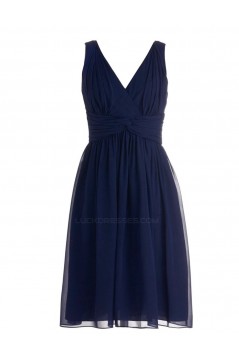 A-Line V-Neck Short Navy Blue Chiffon Bridesmaid Dresses/Wedding Party Dresses BD010093