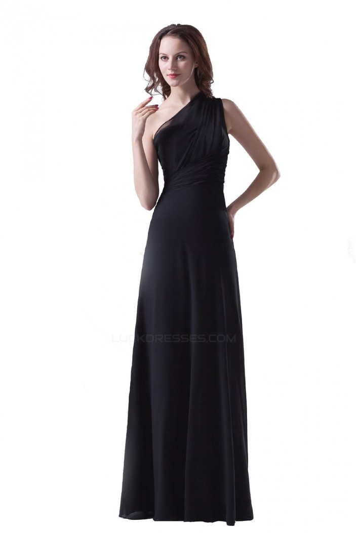 A-Line One-Shoulder Long Black Chiffon Bridesmaid Dresses/Wedding Party Dresses BD010117