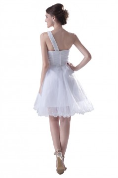 A-Line One-Shoulder Beaded White Short Bridesmaid Dresses/Wedding Party Dresses BD010123