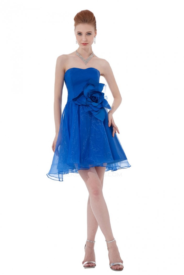 A-Line Strapless Short/Mini Blue Bridesmaid Dresses/Wedding Party Dresses BD010145