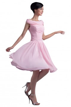 A-Line Off-The-Shoulder Short Pink Chiffon Bridesmaid Dresses/Wedding Party Dresses BD010161