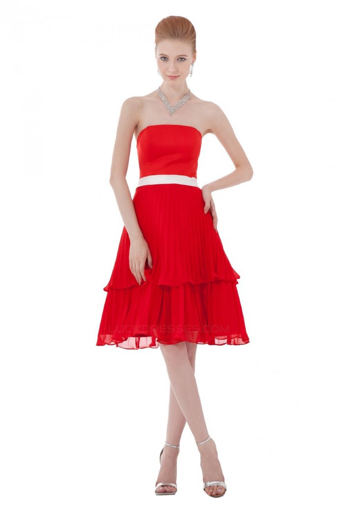 A-Line Strapless Short Red Pleated Bridesmaid Dresses/Wedding Party Dresses BD010197