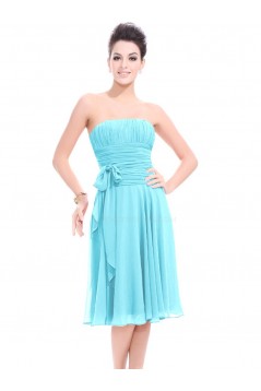 A-Line Strapless Blue Knee-Length Chiffon Bridesmaid Dresses/Wedding Party Dresses BD010216