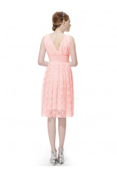 A-Line V-Neck Lace Knee-Length Pink Bridesmaid Dresses/Wedding Party Dresses BD010217