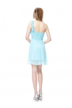 A-Line One-Shoulder Short Blue Chiffon Bridesmaid Dresses/Wedding Party Dresses BD010218