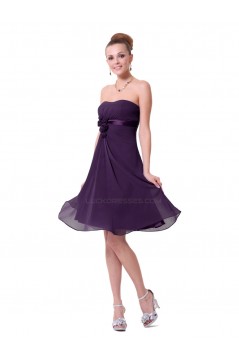 A-Line Strapless Grape Chiffon Short Bridesmaid Dresses/Wedding Party Dresses BD010224