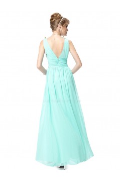 A-Line V-Neck Long Blue Chiffon Bridesmaid Dresses/Wedding Party Dresses BD010237