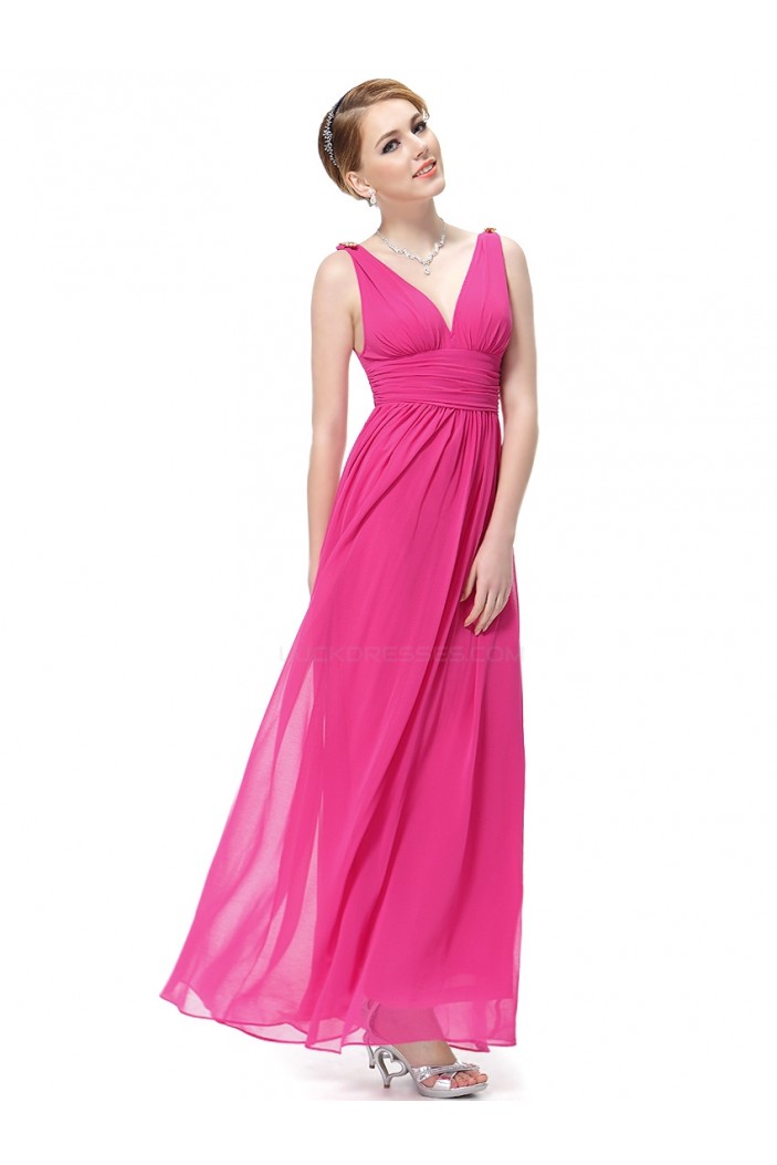 A-Line V-Neck Hot Pink Long Chiffon Bridesmaid Dresses/Wedding Party Dresses BD010241