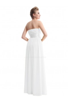 A-Line Empire Strapless Long White Chiffon Bridesmaid Dresses/Wedding Party Dresses/Maternity Dresses BD010255