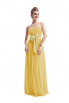 A-Line Empire Strapless Long Yellow Chiffon Bridesmaid Dresses/Wedding Party Dresses/Maternity Dresses BD010256