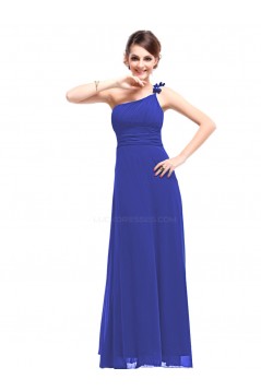 A-Line One-Shoulder Long Royal Blue Chiffon Bridesmaid Dresses/Evening Dresses BD010264
