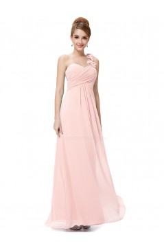 A-Line One-Shoulder Sweetheart Long Pink Chiffon Bridesmaid Dresses/Evening Dresses BD010286