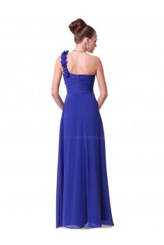 A-Line One-Shoulder Sweetheart Long Royal Blue Chiffon Bridesmaid Dresses/Evening Dresses BD010289