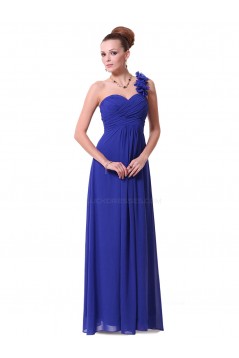 A-Line One-Shoulder Sweetheart Long Royal Blue Chiffon Bridesmaid Dresses/Evening Dresses BD010289