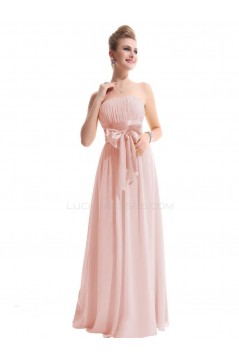 A-Line Strapless Chiffon Long Pink Bridesmaid Dresses/Wedding Party Dresses BD010308