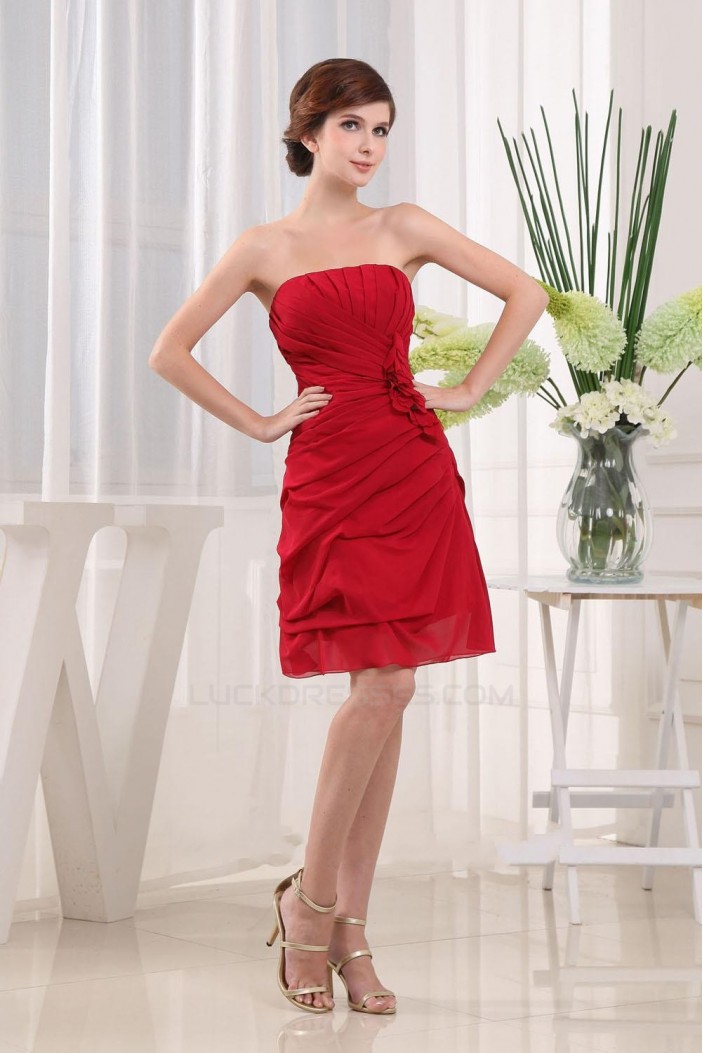 A-Line Strapless Short Red Bridesmaid Dresses/Wedding Party Dresses BD010363