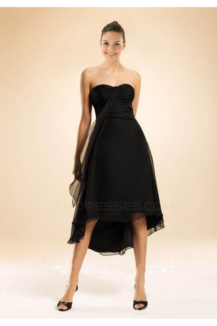 High Low Strapless Black Chiffon Bridesmaid Dresses/Wedding Party Dresses BD010364