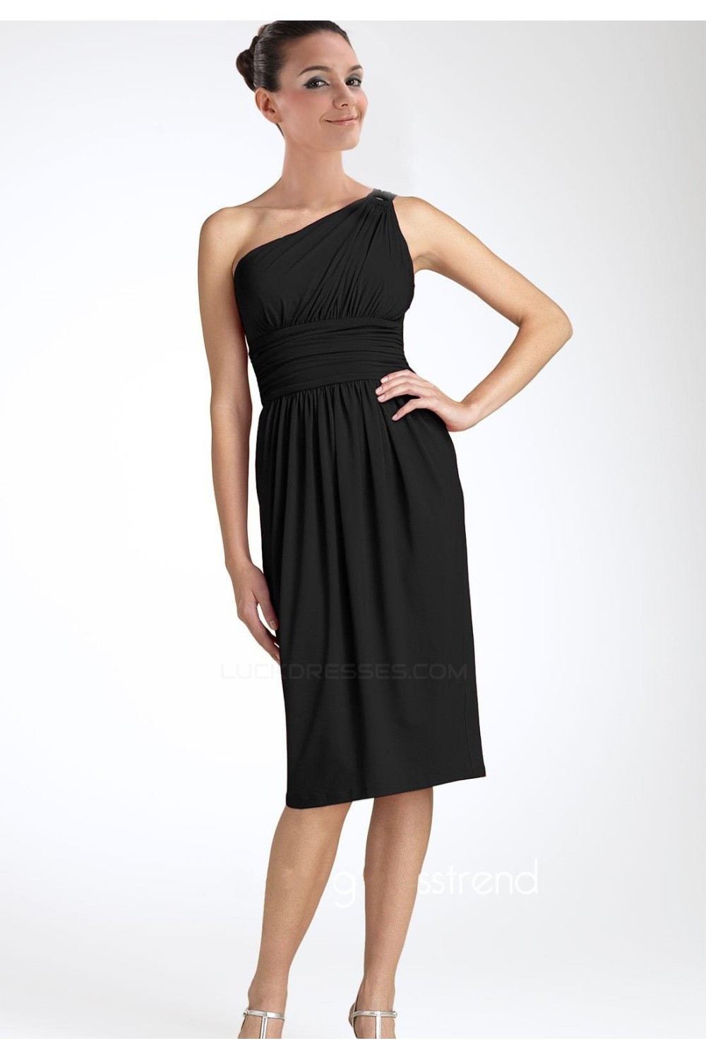 one shoulder short black dress