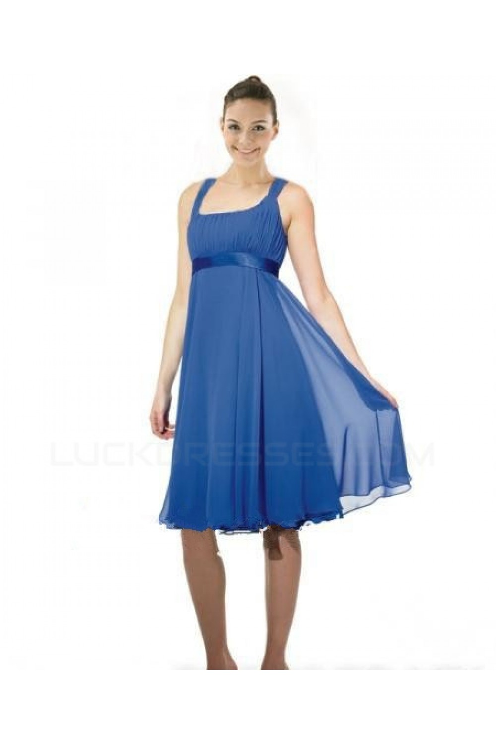 blue chiffon dress knee length